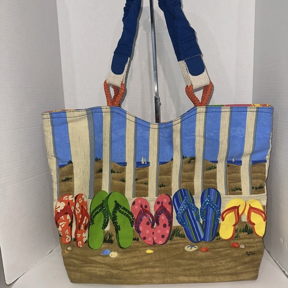 Paul Brent Tote Purse "Beach Life" Flip Flops Bright Colorful Multicolor - Picture 1 of 5
